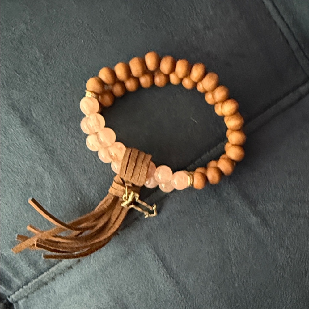 Brown and Pink Beaded Bracelet with Tassel